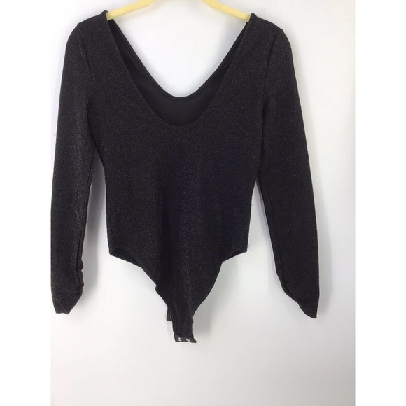 Zara Metall Bodysuit Top Black Shimmery Sparkly Long Sleeve Size Small - Picture 2 of 12